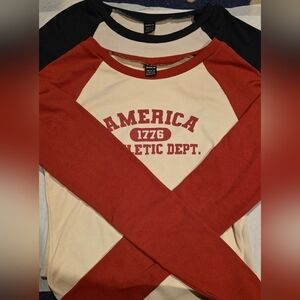 SHEIN Red and Cream Raglan Graphic Top
